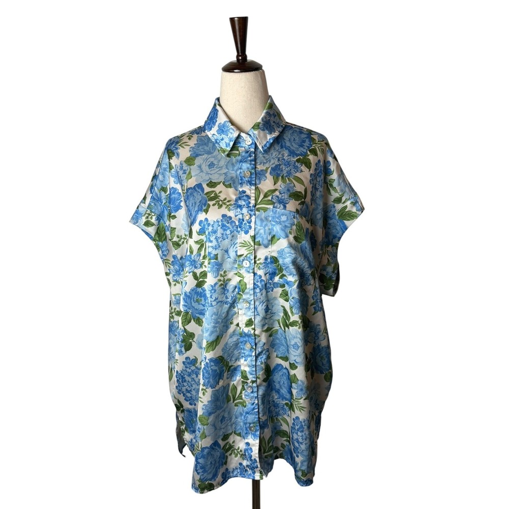 Show Me Your Mumu Best Day Button Up Women Medium Blue Floral Satin Boho Cottage - Picture 2 of 8